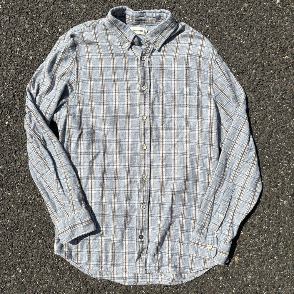 Taylor Stitch The Jack Button Down Shirt Mens 42 Steel Jaspe Check Blue